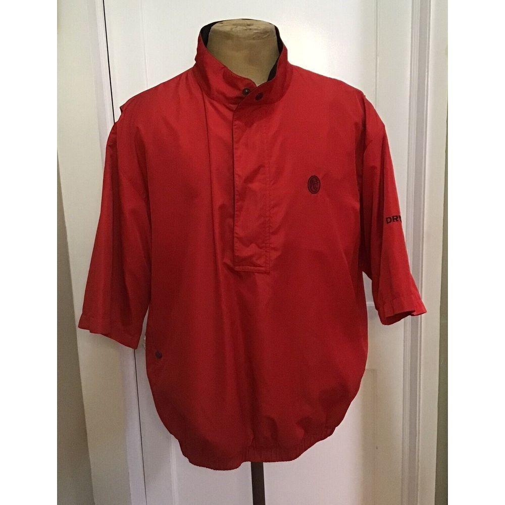 Dryjoys By Footjoy Quarter Button Up Golf Pullover Windbreaker Jacket Red Large